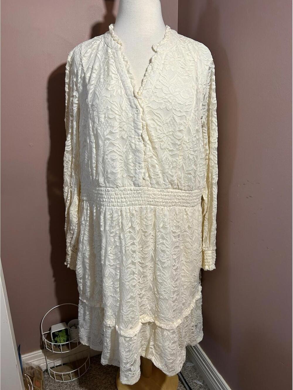 Torrid Mini Stretch Lace Tiered Dress Women Size 2X Fit & Flare Ivory Lined